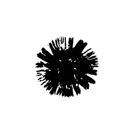 Black round paint spot with texture in form flower. Vector isolated illustration. Can be using for web design, logos, banners, greeting cards, leaflets, posters, for printing on clothing, cups.のイラスト素材