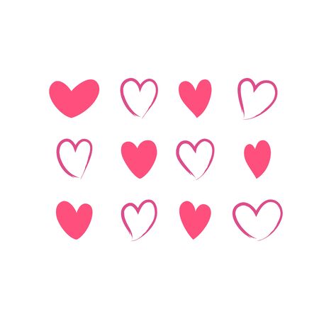 Set of red hearts. Vector isolated illustration with hearts. For decoration Valentine s day. Can be used for greeting card, banners, web design, decoration of the storefront, printing on textile, cupsのイラスト素材