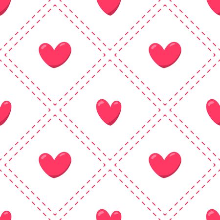 Seamless pattern with red hearts. Vector illustration on white background. For decoration Valentine s day. For greeting card, banners, web, wrapping paper, printing on textile, crockery, package.のイラスト素材