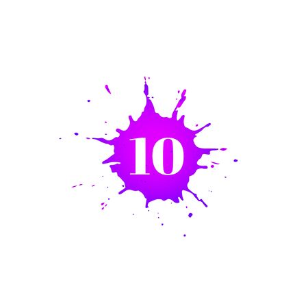 Icon with number ten. Hand drawn purple paint spot. Number 10 on blot. Vector isolated illustration in flat style. For web, greeting cards, baby albums, banners, invitations, birthday decoration.のイラスト素材