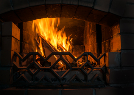 Fire in the fireplaceの写真素材