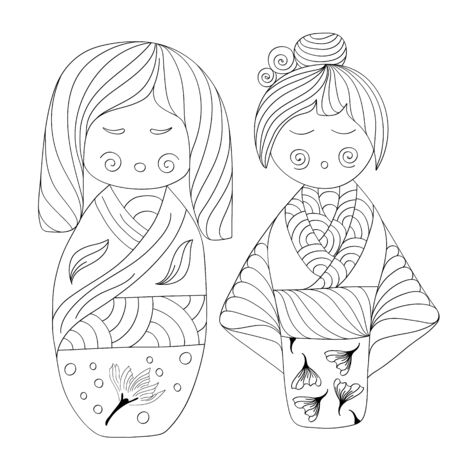 Japanese Kokeshi Doll  for fabric bag in blackのイラスト素材