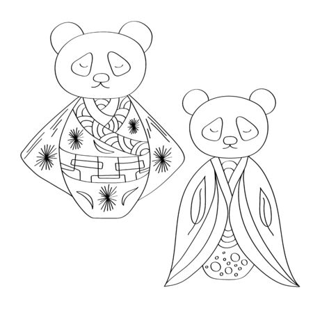 Doodle japanese Panda in black for cardのイラスト素材
