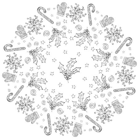 Doodle Christmas Mandala in blackのイラスト素材