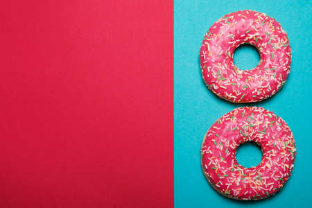 International Women's Day. Postcard for March 8. Flat lay. Donuts in the form of number 8.の写真素材