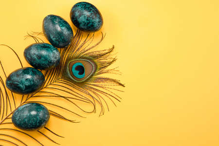 easter eggs on yellow background
