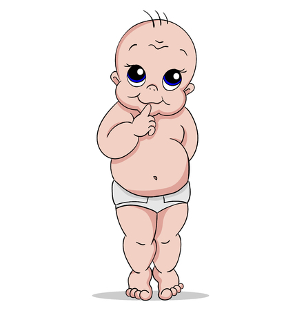 cartoon baby in a diaper on a white background - vector illustrationのイラスト素材