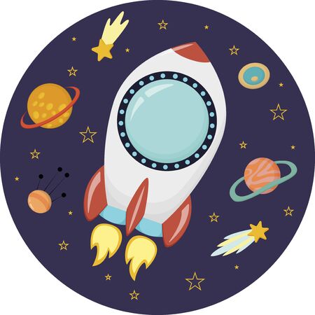 Planets and rockets for children- flat vectorのイラスト素材
