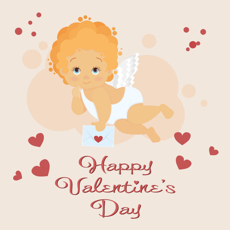 The angel is holding a love letter. Valentines day greeting card. Vector graphics. EPS10.のイラスト素材