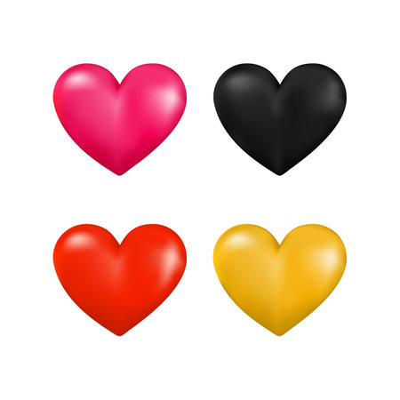 Volumetric realistic heart, element for your design. Glossy in pink, gold, red and black. Gradient mesh. Vector graphics.のイラスト素材