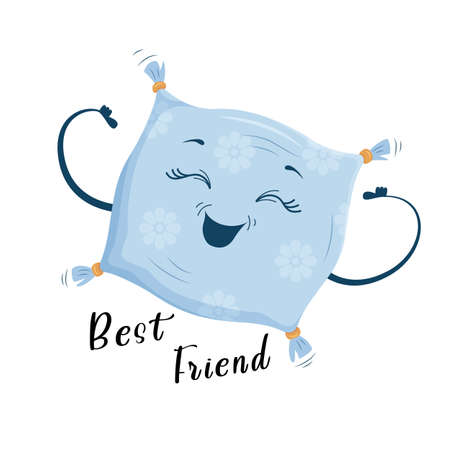 The best friend is the pillow, a cute joyful cartoon style pillow. Print on clothes, dishes, textiles. Vector illustration EPS10.のイラスト素材