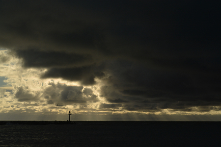 the sunset on the Baltic Sea, October 2017, Klaipeda, Lithuaniaの写真素材