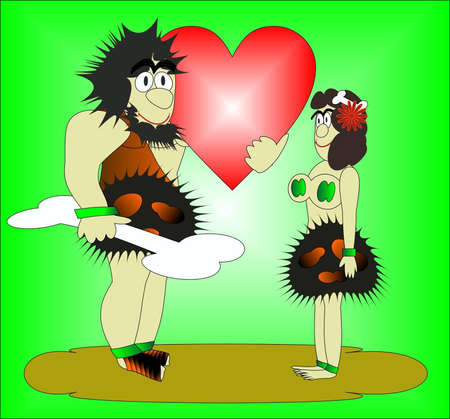 the ancient man offers the heart to the ancient womanのイラスト素材