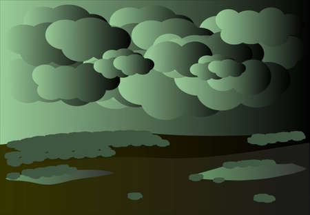 thunderclouds over low mountains