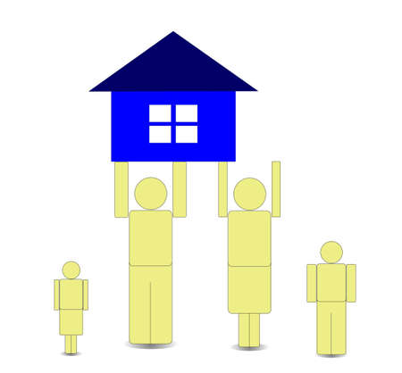 the father and mother hold the house, on a black backgroundのイラスト素材