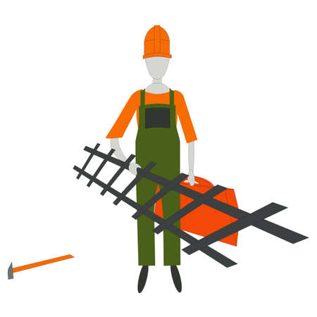 the builder with the tool on a white background のイラスト素材