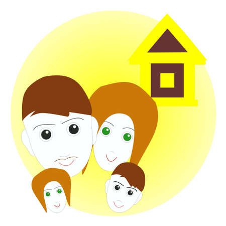 family from four people and a lodge のイラスト素材