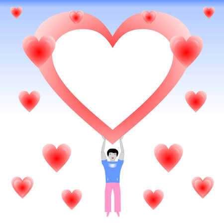 the man holds heart, a place for the text, a vectorのイラスト素材