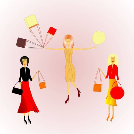 three women with bags and packages, vectorのイラスト素材