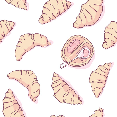Seamless pattern with french croissants isolated on white. Vector croissantsのイラスト素材