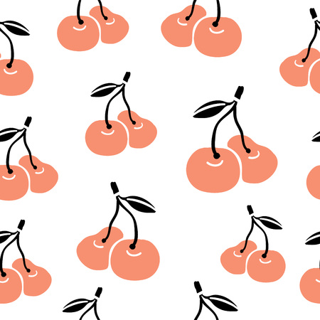 Hand drawn seamless pattern with stylized cherriesのイラスト素材