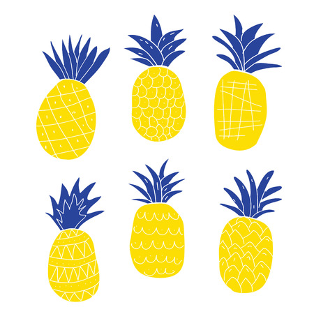 Set of colorful abstract pineapples isolated on white. Cute pineapples doodlesのイラスト素材