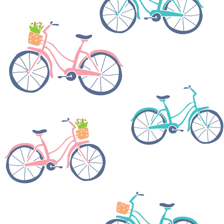 Cute hand drawn bicycles seamless pattern.のイラスト素材