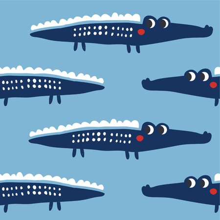 Kids hand drawn seamless pattern with crocodiles. Summer background.のイラスト素材