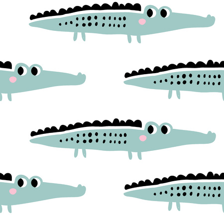 Kids hand drawn seamless pattern with crocodiles. Summer background.のイラスト素材