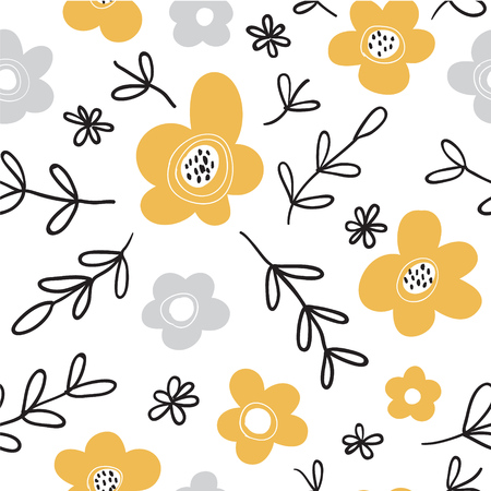 Seamless pattern with decorative flowers in scandinavian style.のイラスト素材