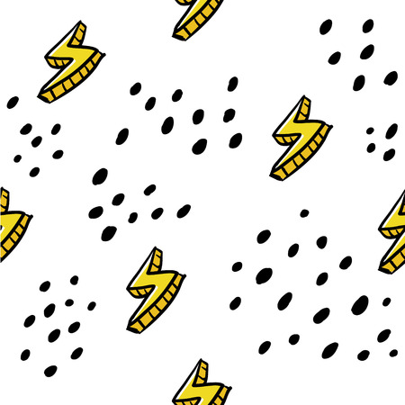 Kids hand drawn seamless pattern with colorful flash. Summer background. Vector illustration. Print for babys design. Scandinavian styleのイラスト素材