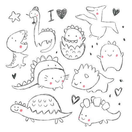 Hand drawing dream big dinosaur illustration vector. Funny cartoon dino. Hand drawn vector doodle design for girls, kids. Hand drawn children's illustration for fashion clothes, shirt, fabricのイラスト素材