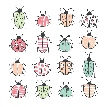 Big line hand drawn doodle set with insects and bugs. Beetle, butterfly, moth collection in handdrawn style. Isolated on white. Stylish scandinavian style illustration perfect for textile - Vectorのイラスト素材