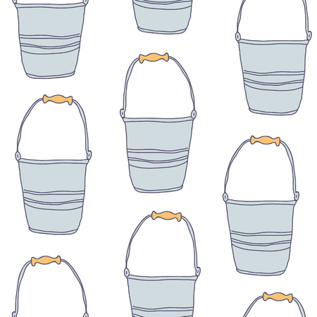Garden empty tin bucket seamless pattern. Vector illustration of gardening elements and garden tools. Happy gardening fabric design. - Vectorのイラスト素材