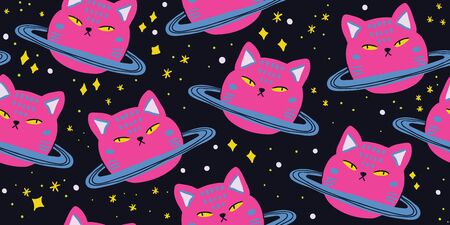 Cute animal seamless pattern perfect for kids fashion apparel. Space cat. - Vectorのイラスト素材
