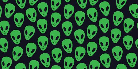 Childish seamless pattern with aliens faces ufo.のイラスト素材