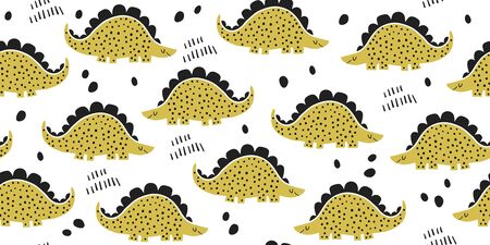 Cute dinosaurs in hand drawn sketchy style. Funny cartoon dino seamless pattern. Hand drawn children's pattern for fashion clothes, shirt, fabric. Scandinavian design. Kids dino pattern for boysのイラスト素材