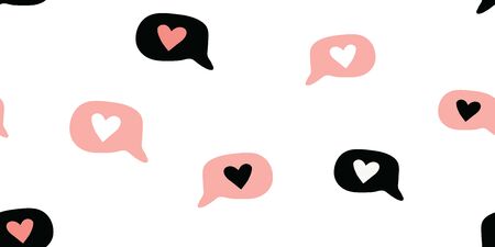 Seamless pattern with colorful doodle speech bubbles with heart icons. Vector illustration. Seamless...