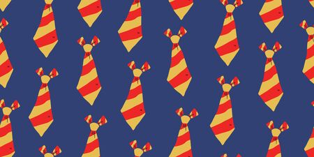 Witch and magician school tie seamless pattern. Orange yellow tie for witches at school of magic in doodle style on dark background - Halloween patternのイラスト素材