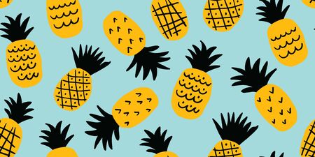 Colorful minimalistic abstract pineapples seamless pattern. Stylish tropical doodle vector pattern. Kids pattern in scandinavian styleのイラスト素材
