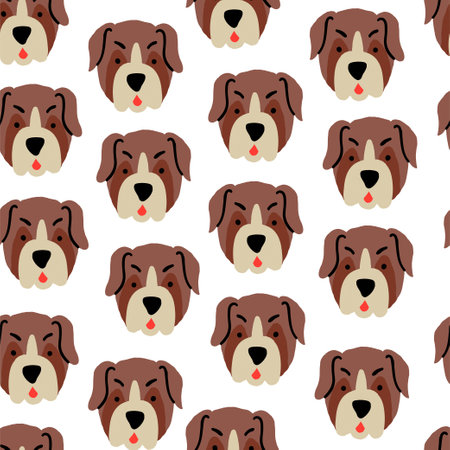 Beautiful seamless pattern with cartoon cute dogs. Breed - boxer. Good for wallpaper, pattern fills, greeting cards, webpage backgrounds, wrapping paper and textile or fabric. Vector illustration.のイラスト素材