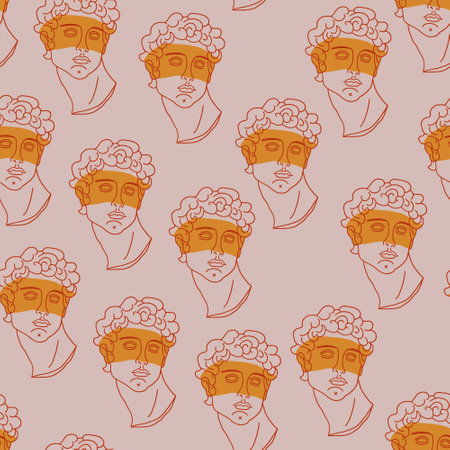 Vector seamless pattern with statue of David with color accent. Museum pattern.のイラスト素材