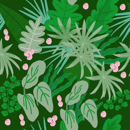 seamless abstract green pattern with leaves , vector floral backgroundのイラスト素材