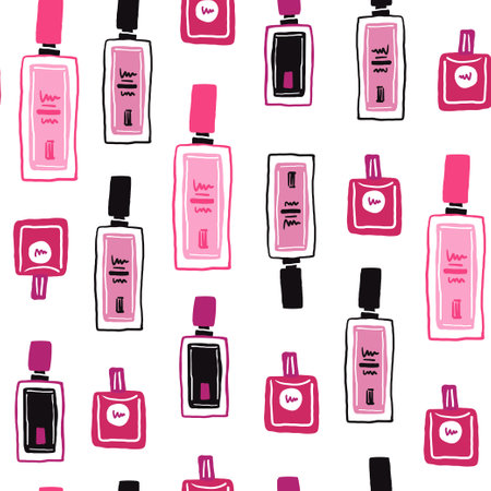 Seamless pattern of stylish perfume bottle doodles in cute cartoon style.のイラスト素材