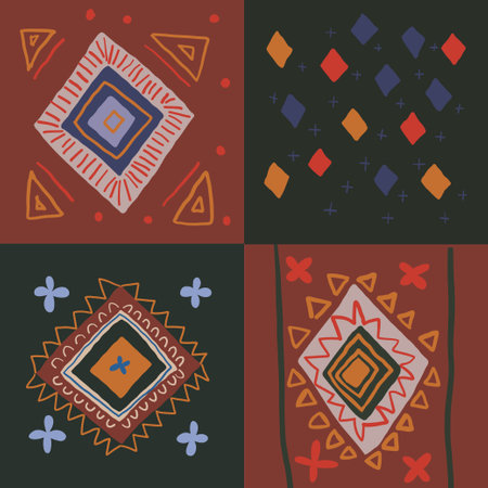 Holiday pattern with patches blanket, autumn cozy abstract patternのイラスト素材