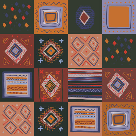 Holiday pattern with patches blanket, autumn cozy abstract patternのイラスト素材