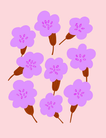 Botanical poster set flowers and branches. Modern style, pastel colorsのイラスト素材