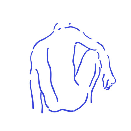 Elegant sketch of a male silhouette from the back in trendy blue on a white background. A professional, artistic illustration perfect for modern design, fashion, or minimalist art projectsのイラスト素材