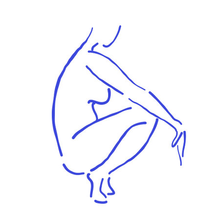 Elegant female silhouette sketch in trendy blue tones on a white background. A professional, minimalistic art piece perfect for modern decor, fashion projects, and stylish design collectionsのイラスト素材