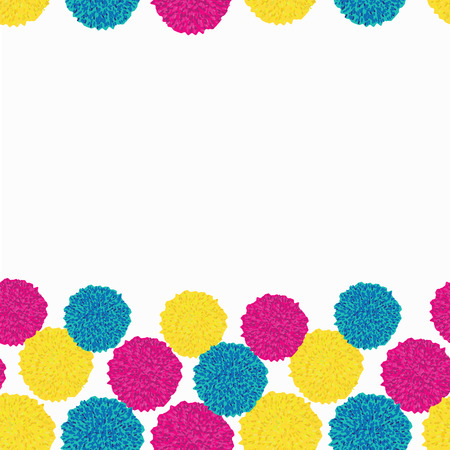 Set of pastel retro boho pompom bobble from wool, clutch in magenta, turquoise and yellow. Surface pattern Design.のイラスト素材